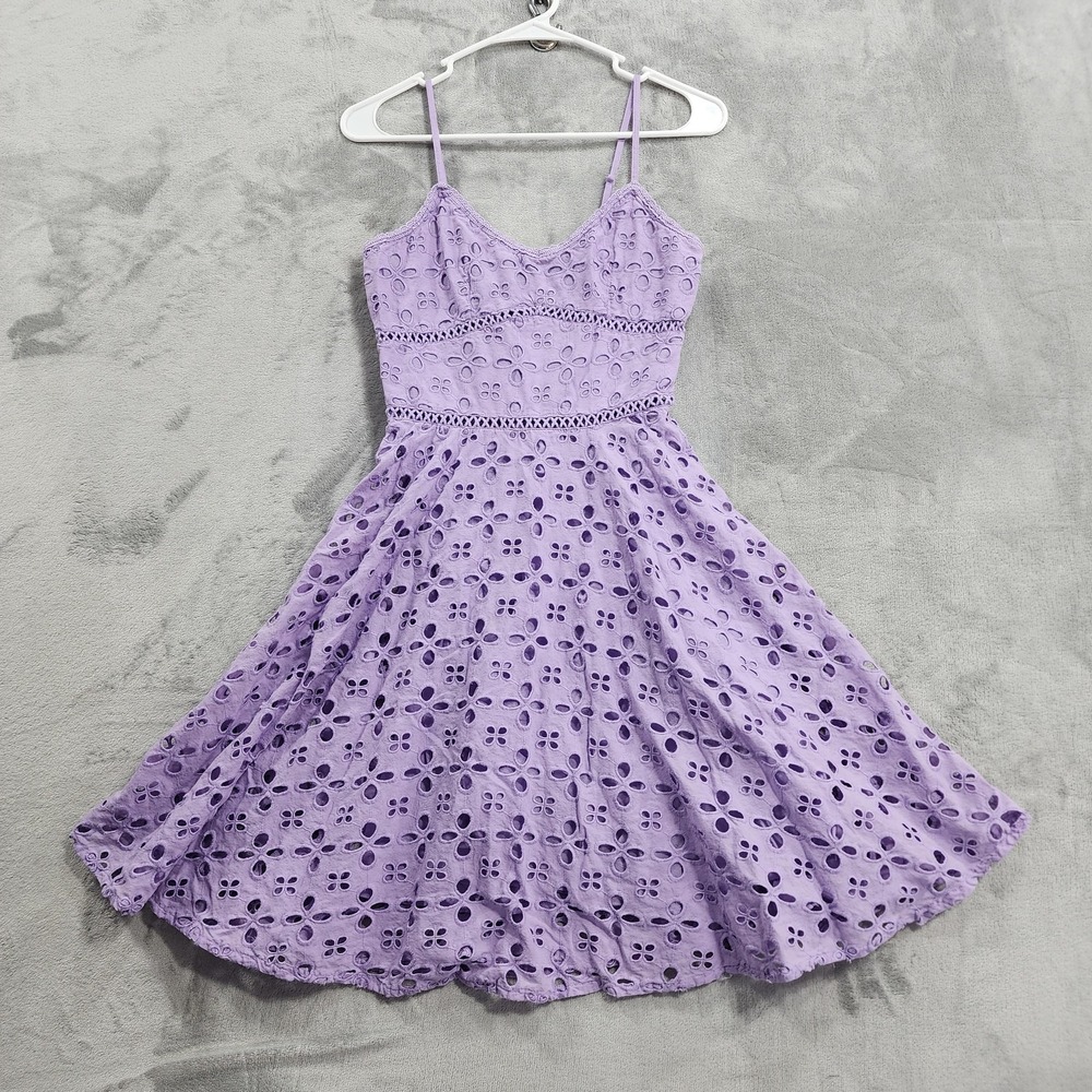 Venus Dress Womens 2 Purple Eyelet Fit & Flare V-Neck Spaghetti Strap Sundress
